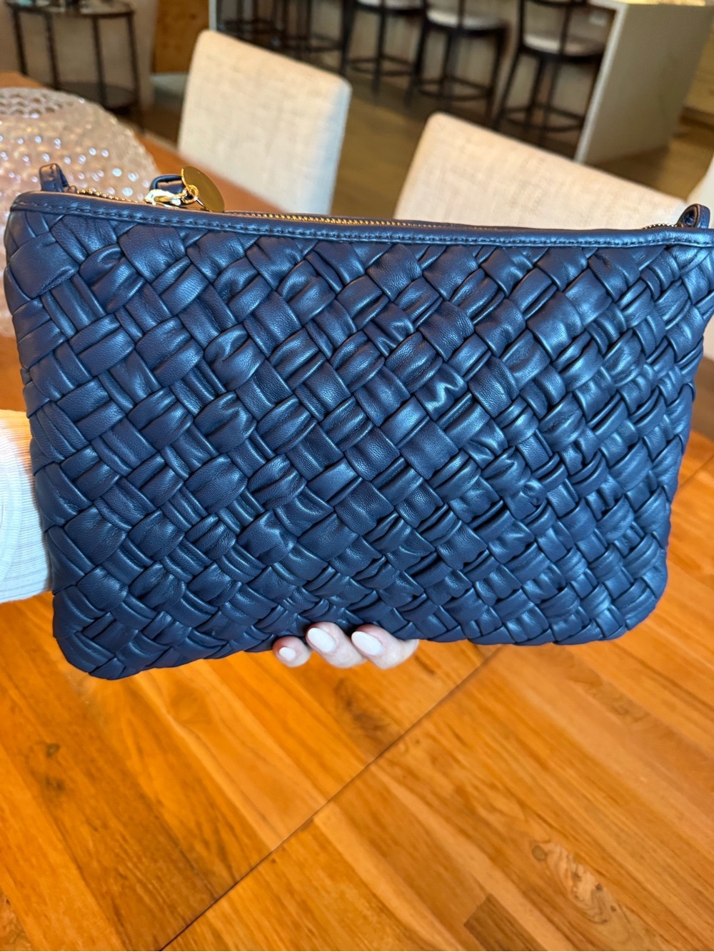 CLARE V : FLAT CLUTCH W/ TABS : BRIGHT NAVY PUFFY WOVEN NWOT - Picture 6 of 9